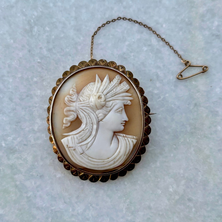 Roman Style Carved Shell Cameo Brooch