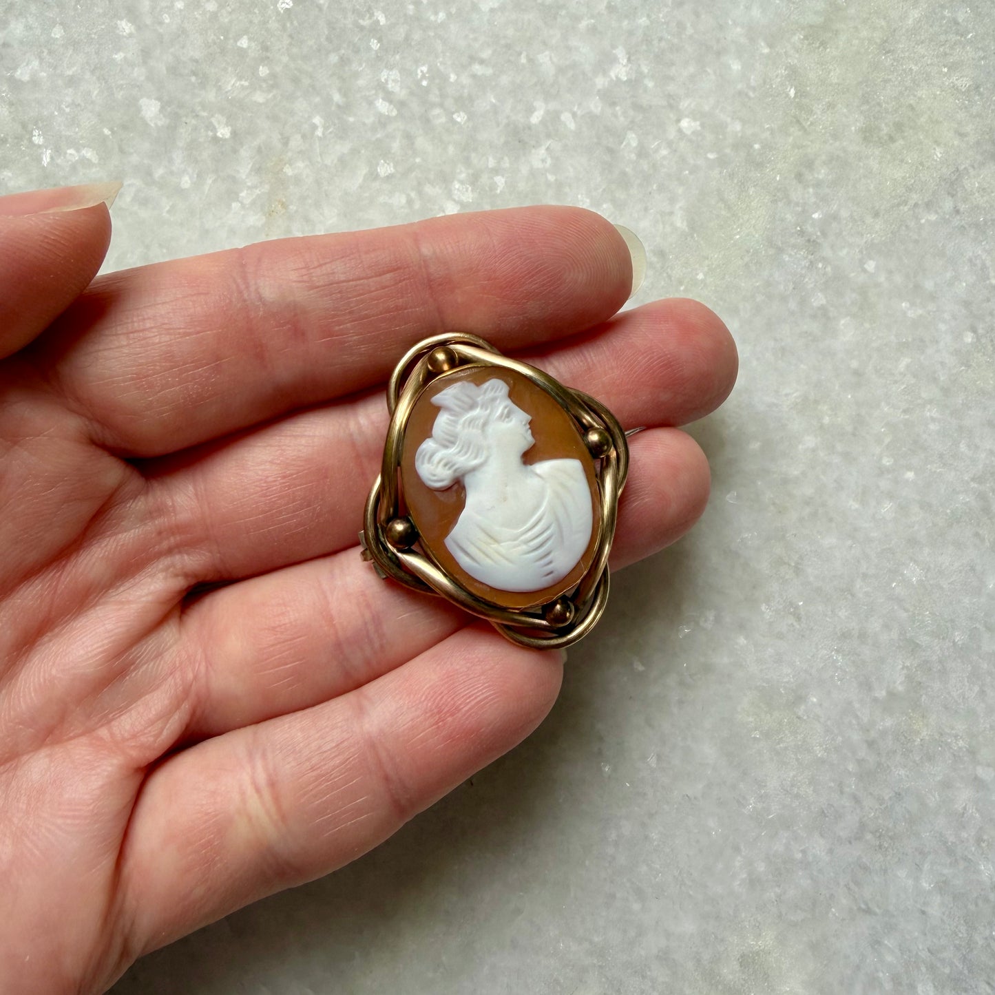 Antique Ornate Frame Shell Cameo Brooch