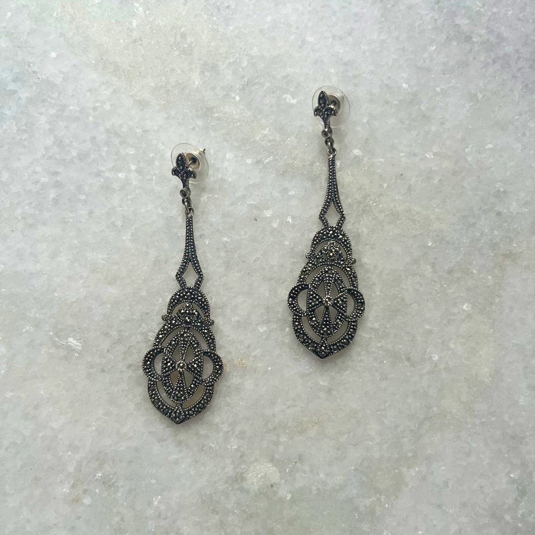 Sterling Silver Marcasite Dangle Drop Earrings