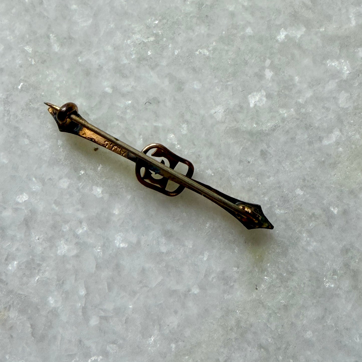 Rolled Yellow and Rose Gold E Initial Bar Brooch by AJC