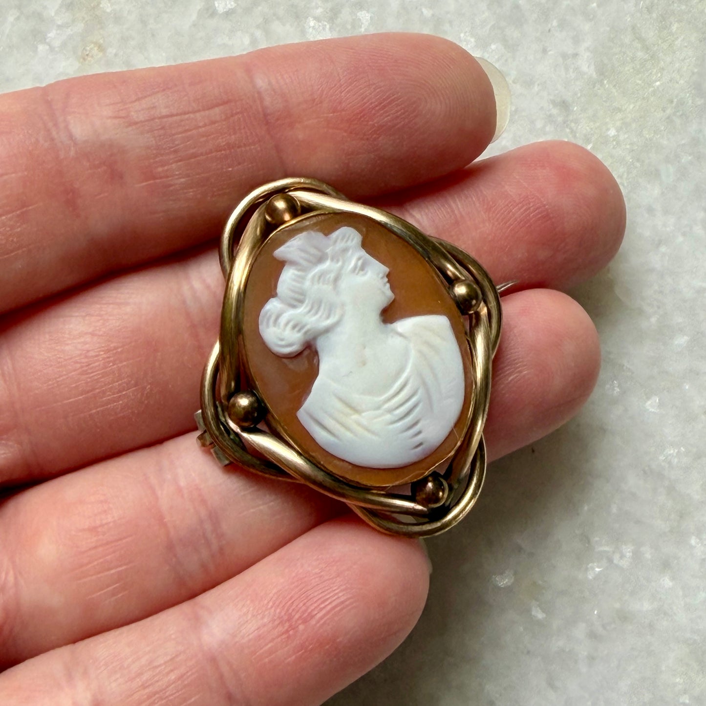 Antique Ornate Frame Shell Cameo Brooch
