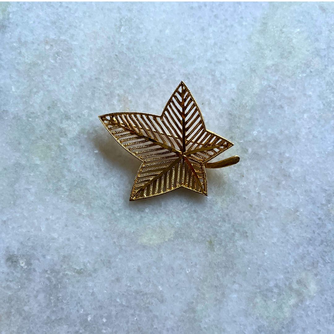 Vintage Gold Tone Maple Leaf Brooch by BSK