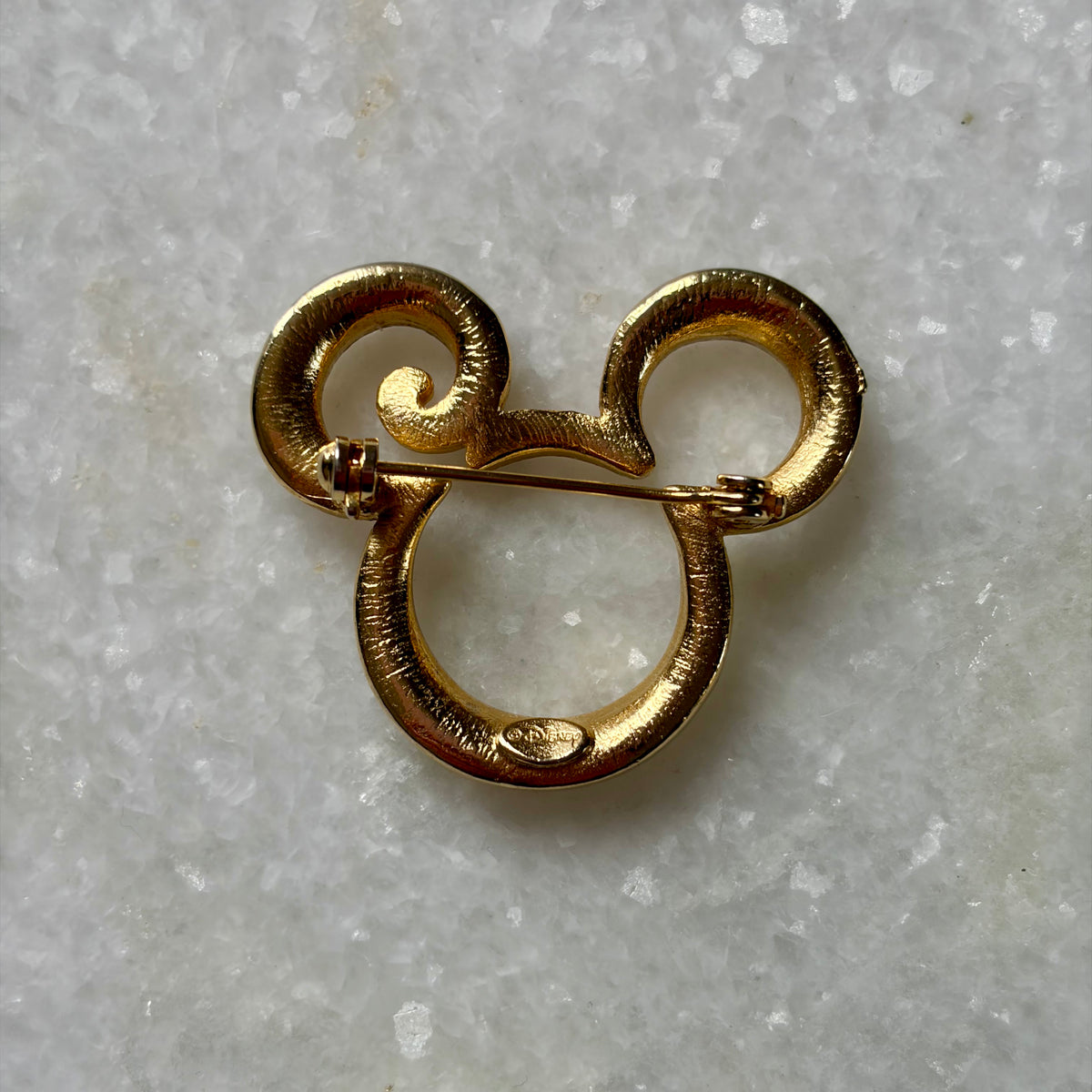 Vintage Disney Gold Tone Rhinestone Mickey Mouse Head Brooch