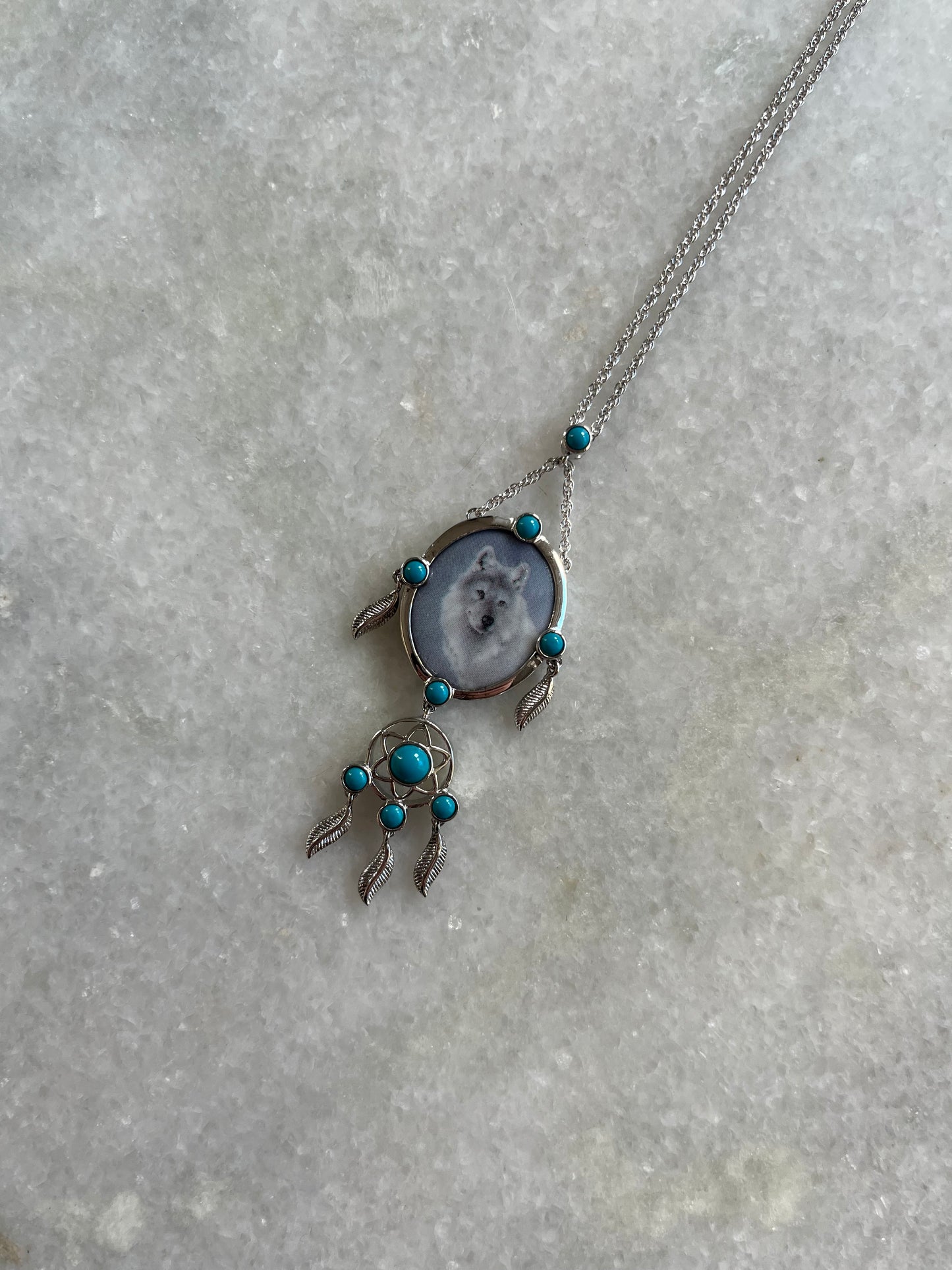 Sterling Silver Wolf Dream Catcher Necklace