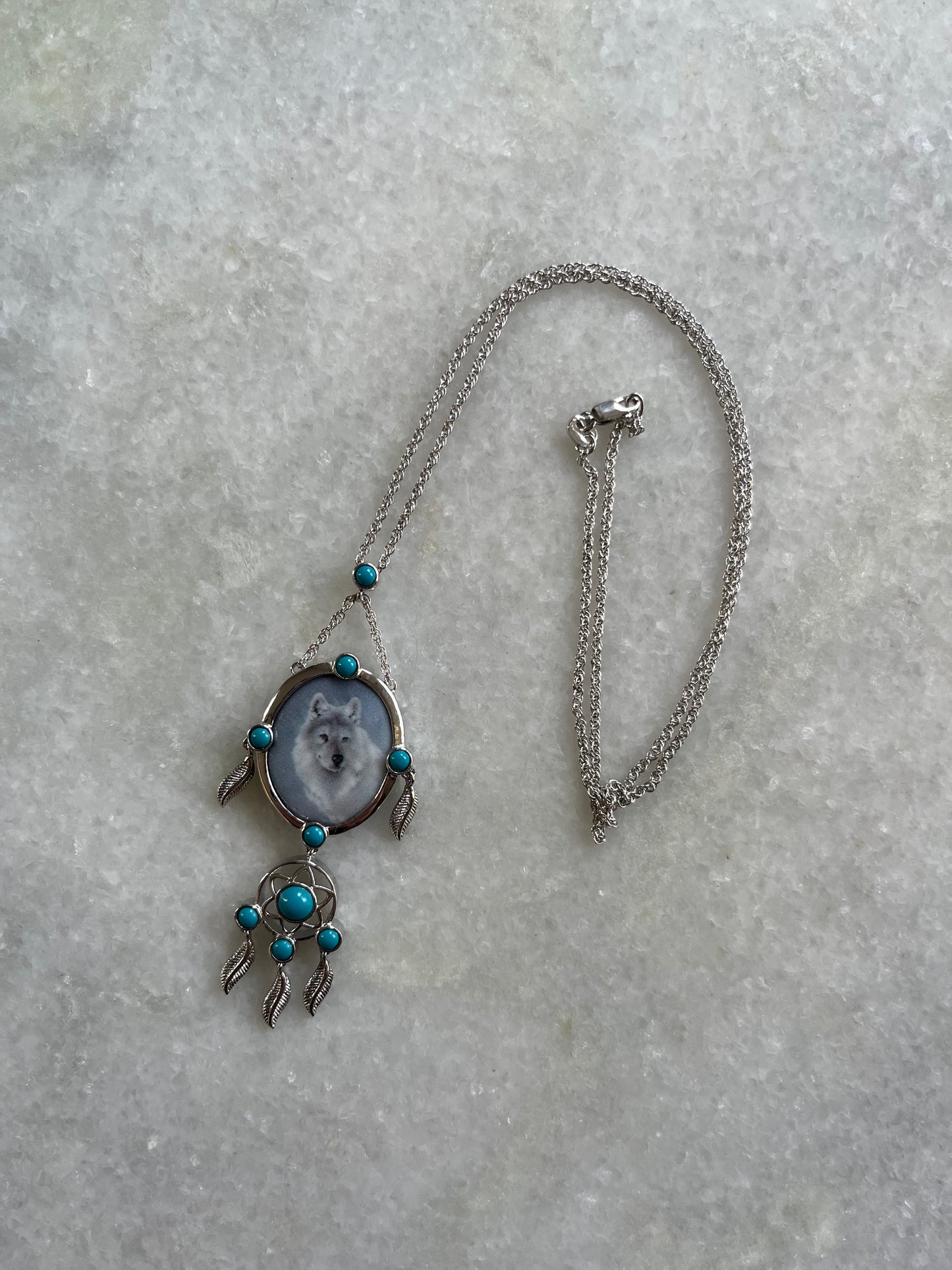 Sterling Silver Wolf Dream Catcher Necklace