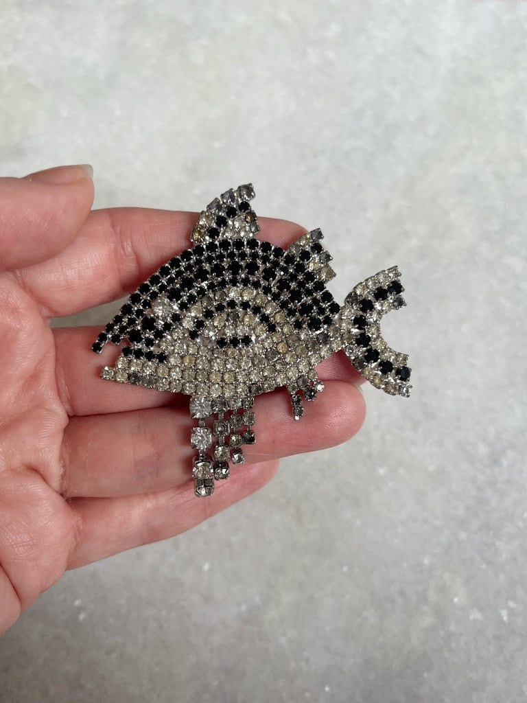 Vintage Rhinestone Fish Brooch