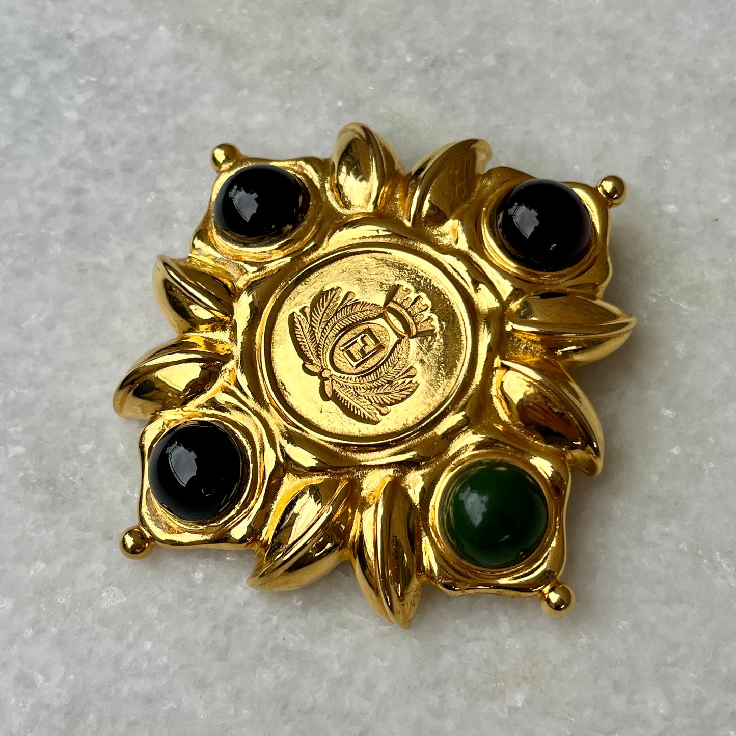 Vintage Fendi Crest Maltese Cross Style Brooch