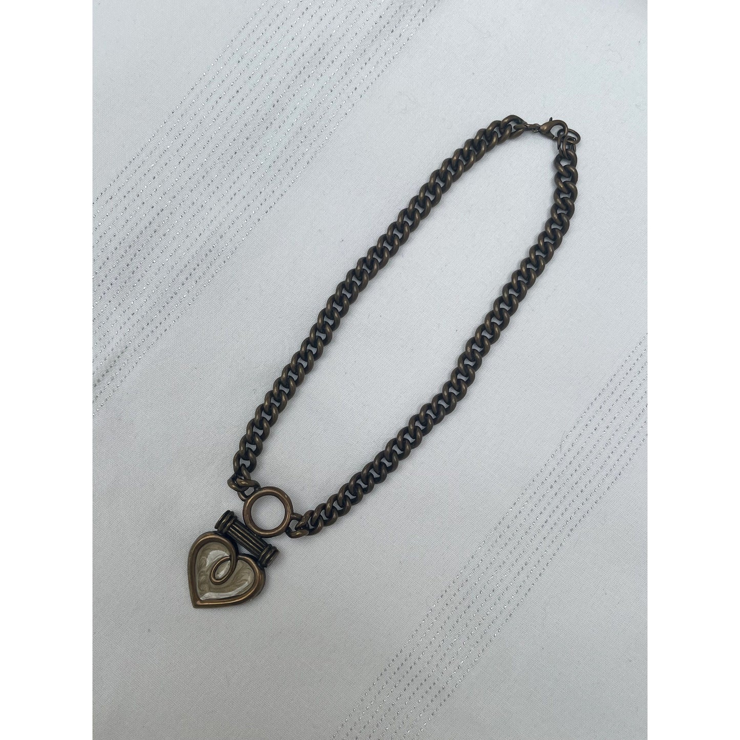 Deadstock Vintage Antiqued Heart Chunky Chain Necklace