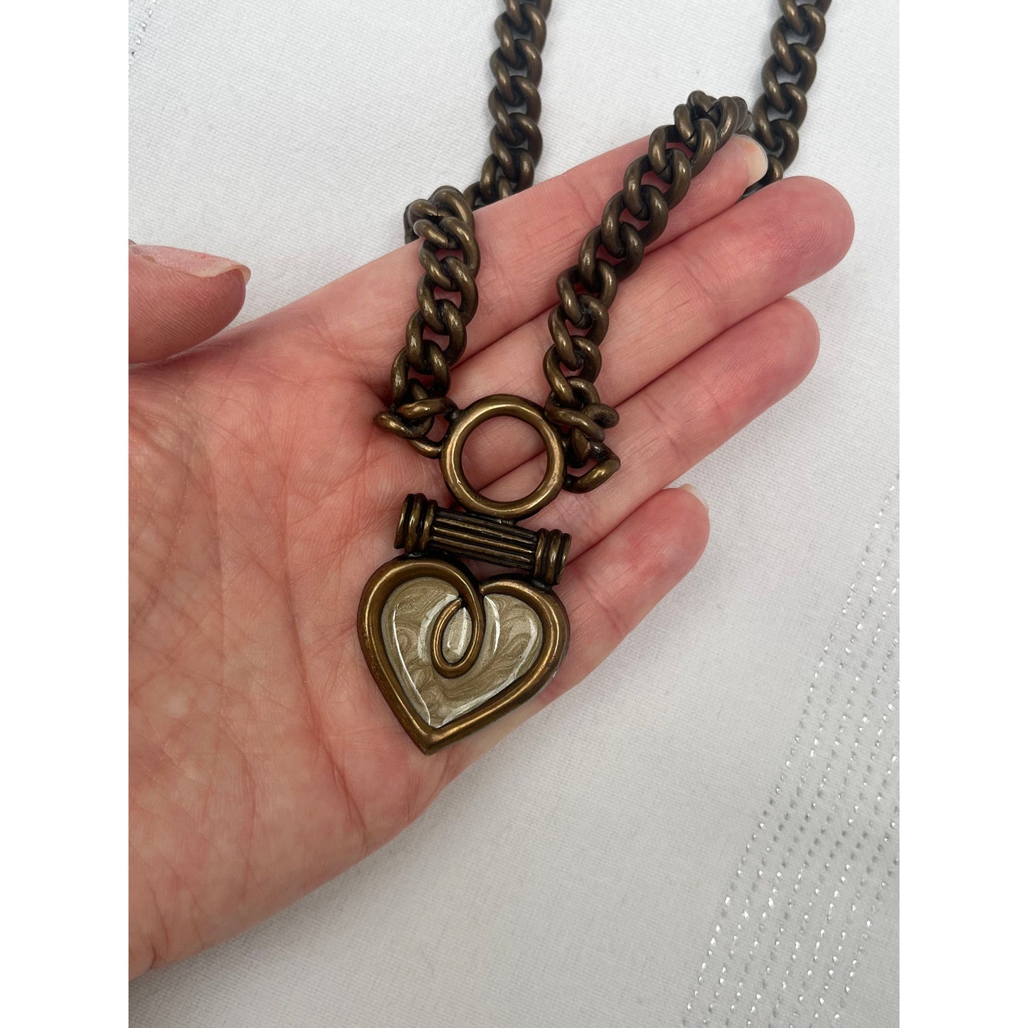 Deadstock Vintage Antiqued Heart Chunky Chain Necklace