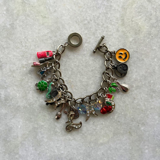 Modern Y2K Style Silver Tone Loaded Multi Charm Bracelet