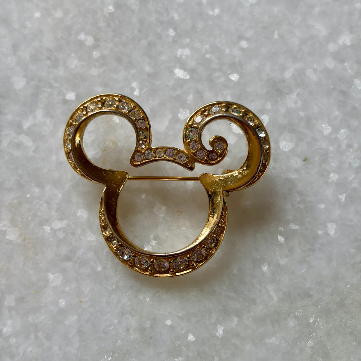 Vintage Disney Gold Tone Rhinestone Mickey Mouse Head Brooch
