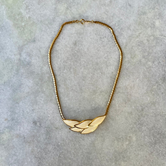 Napier Gold Plated Cream Enamel Leaf Necklace