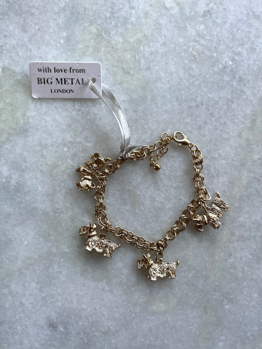New Big Metal London Gold Tone Scottie Dog Charm Bracelet