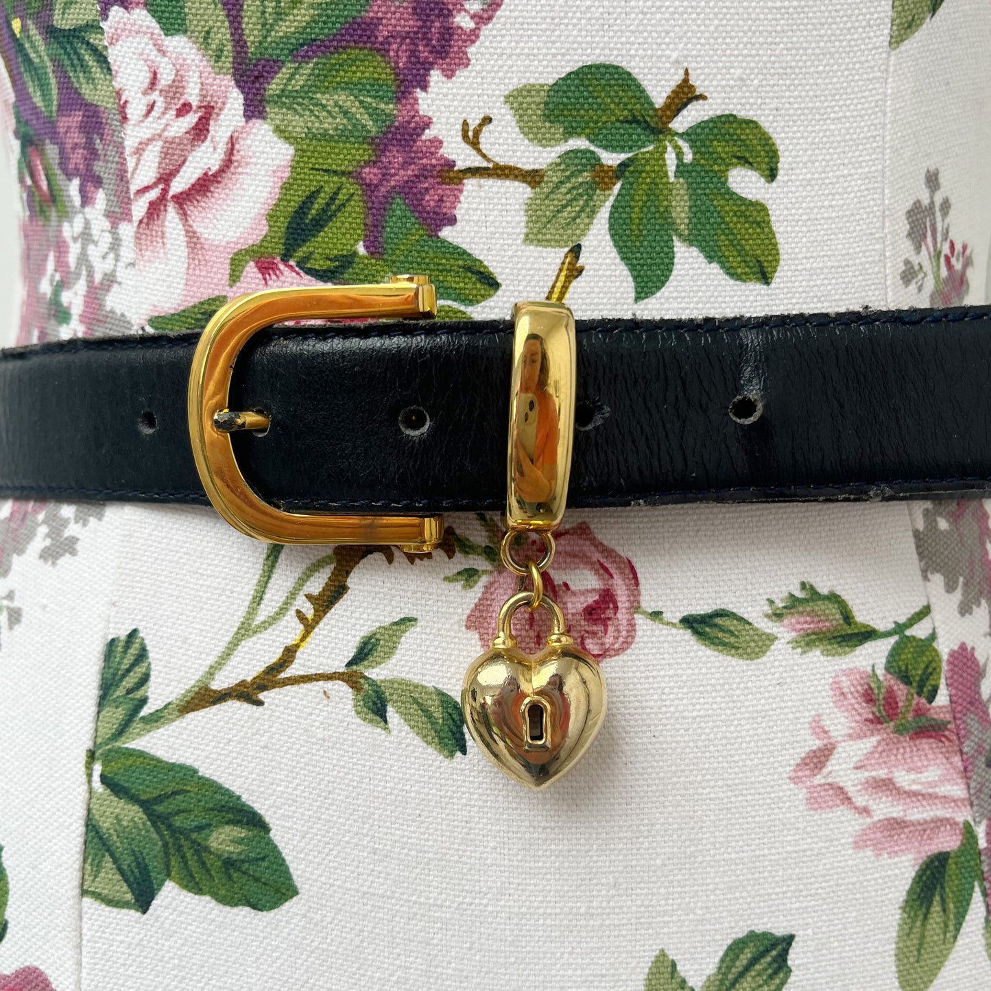 Designer Stephen Collins Navy Blue Leather Belt with Heart Charm