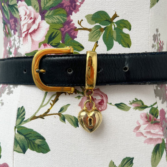 Designer Stephen Collins Navy Blue Leather Belt with Heart Charm