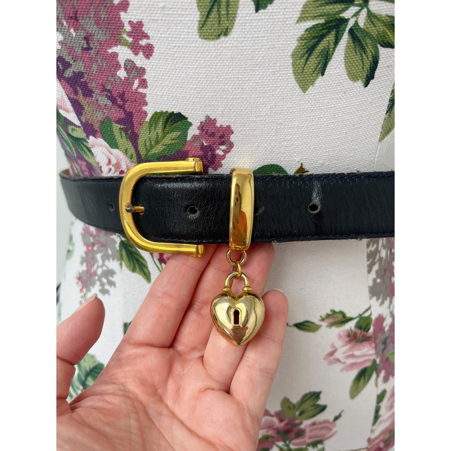 Designer Stephen Collins Navy Blue Leather Belt with Heart Charm