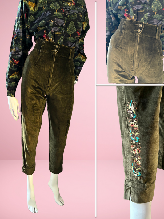 Vintage Velour Trousers with Embroidered Flowers by Cerini News