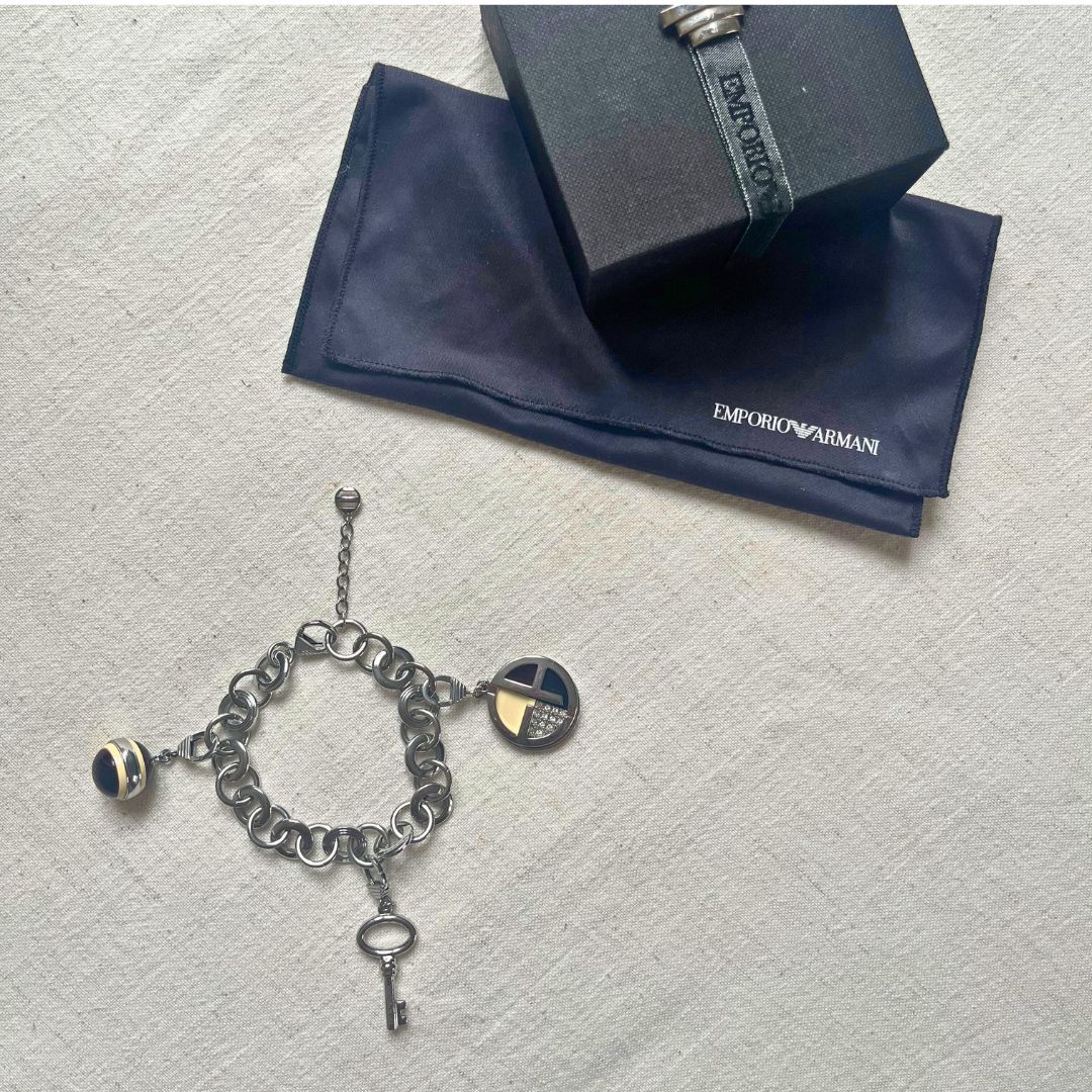 Emporio Armani Silver Tone Steel Charm Bracelet