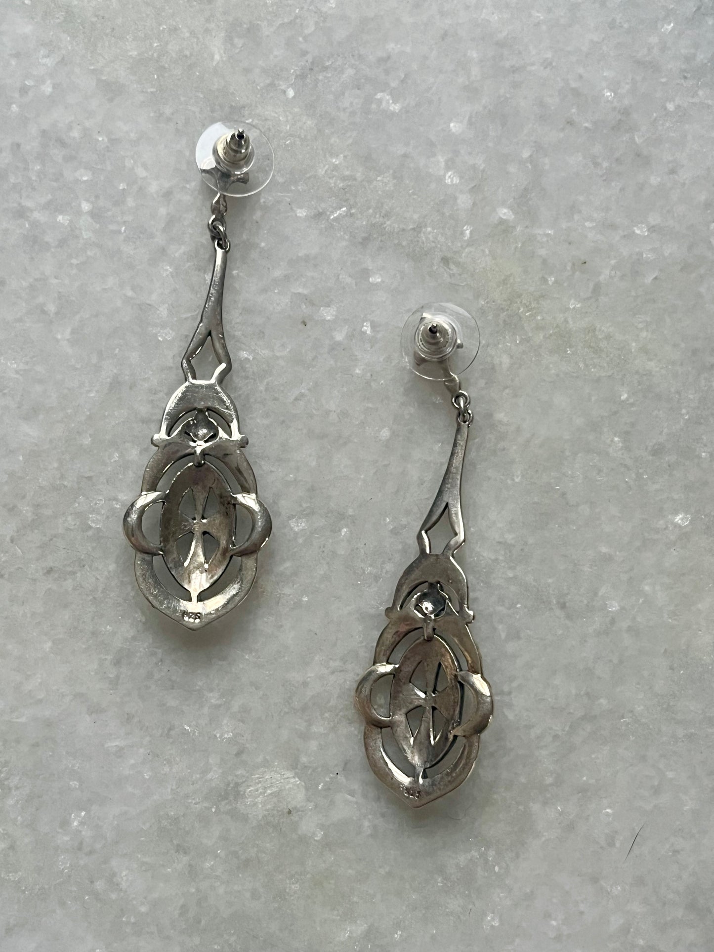 Sterling Silver Marcasite Dangle Drop Earrings