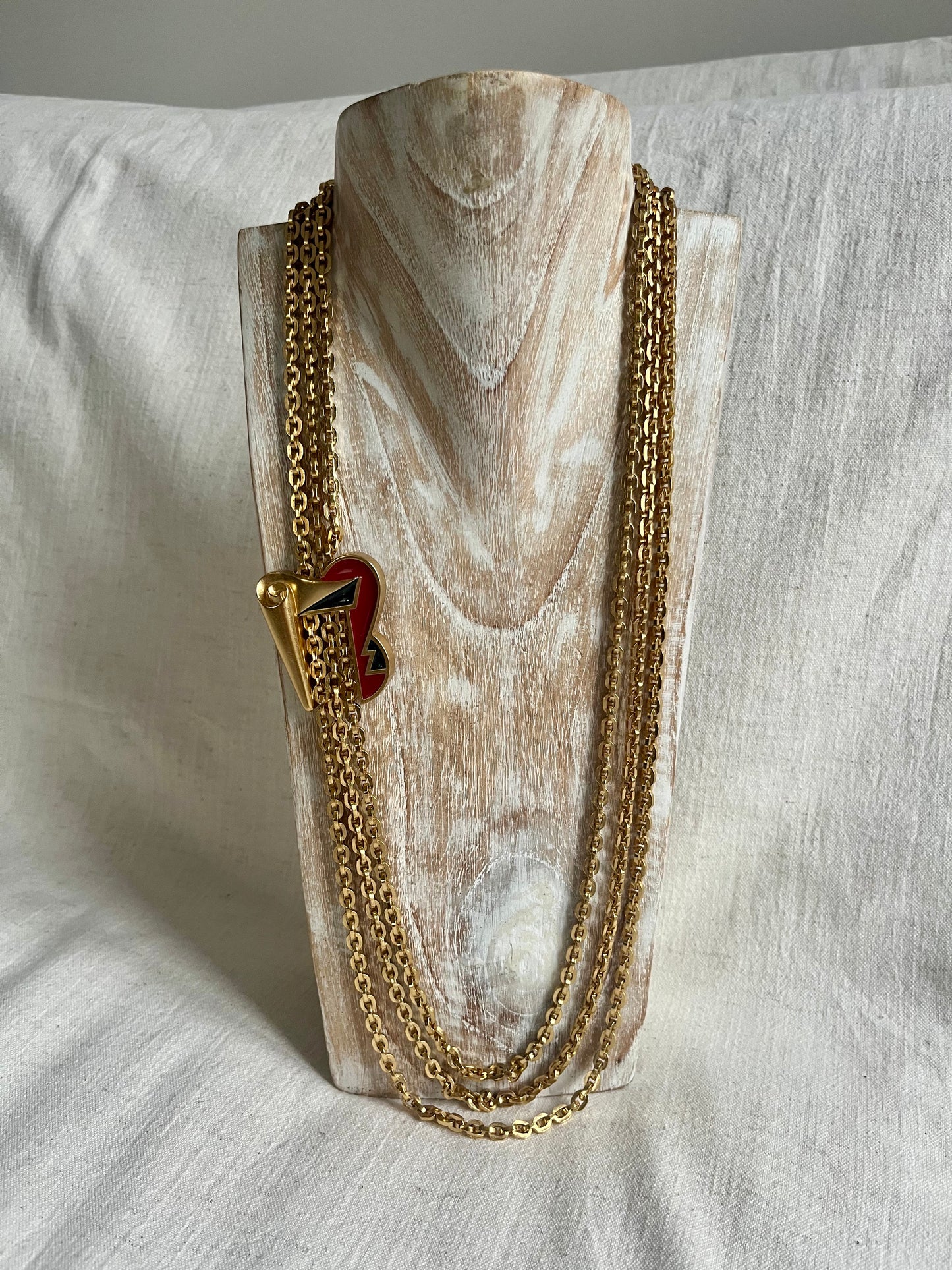 Monet Gold Plated Deco Style Triple Chain Necklace