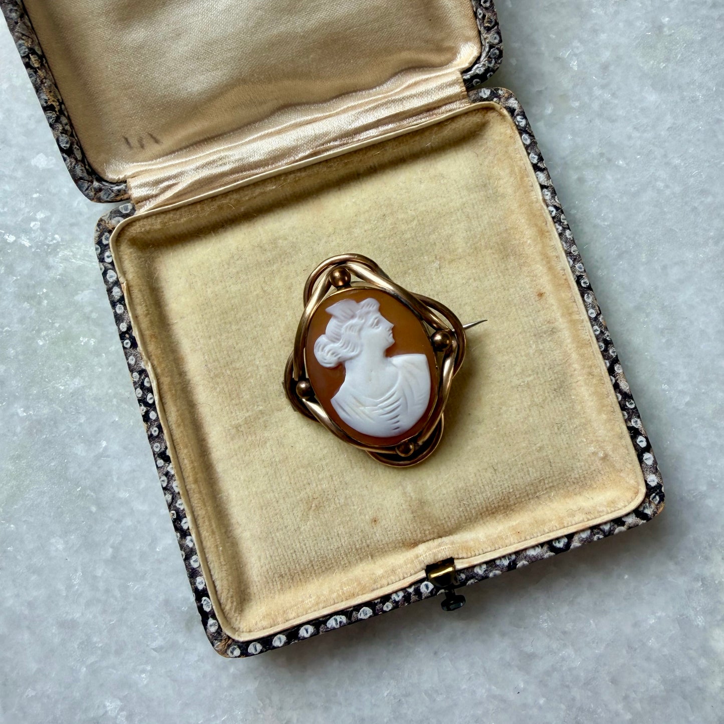 Antique Ornate Frame Shell Cameo Brooch