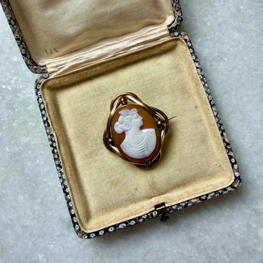 Antique Ornate Frame Shell Cameo Brooch