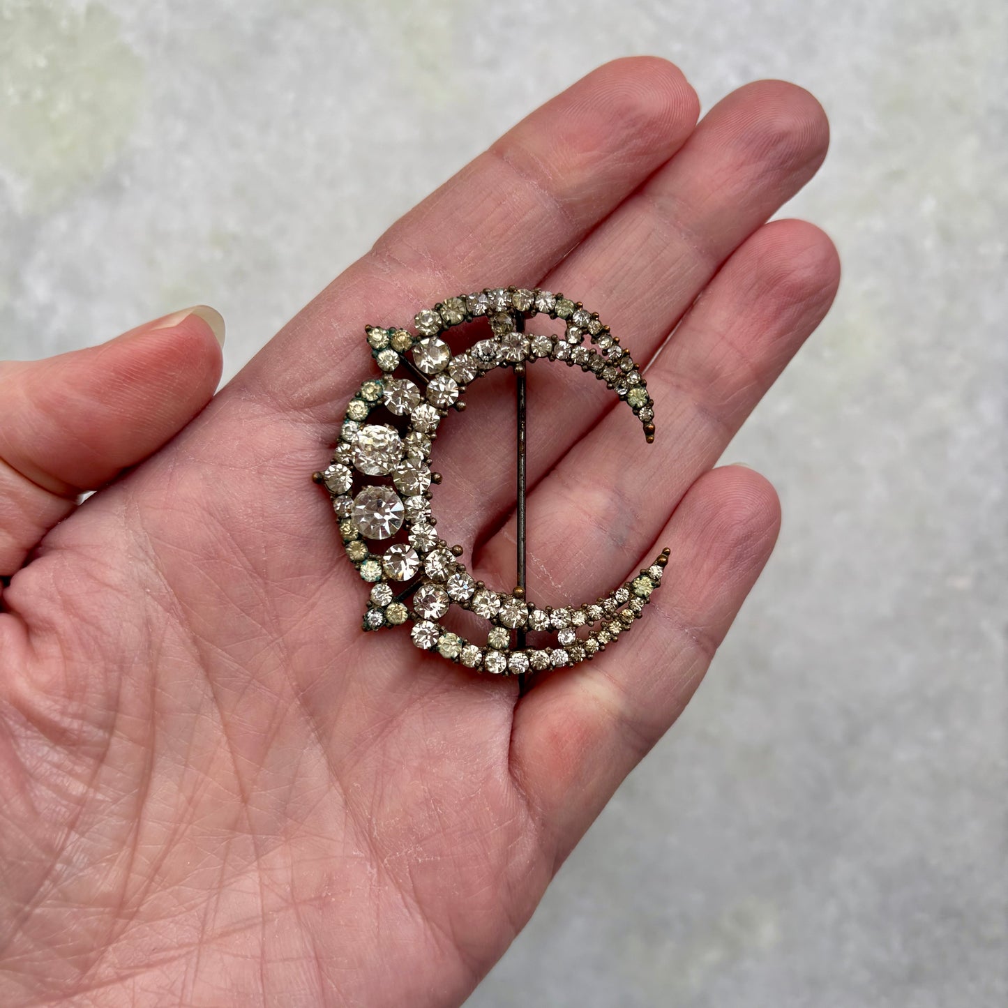 Early Victorian Paste Stone Crescent Moon Brooch