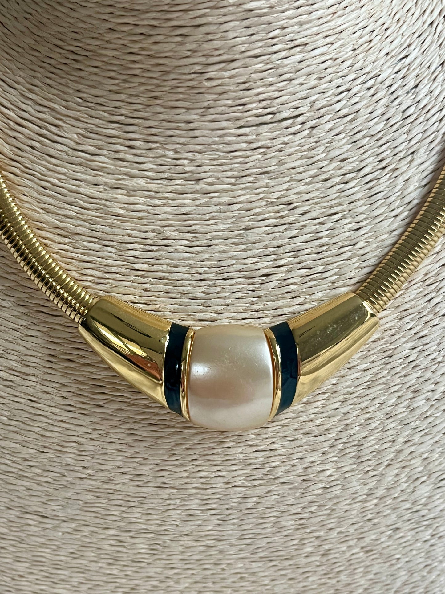 Napier Vintage Omega Necklace Gold Plated Faux Pearl