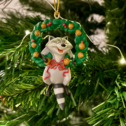 Meeko the Raccoon in Wreath Christmas Decoration