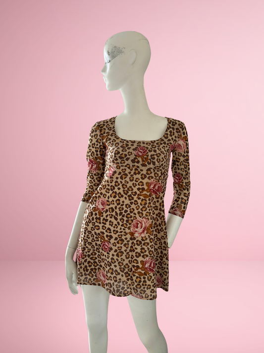 Morgan de Toi 'Zoe' Leopard and Rose Print Mini Dress