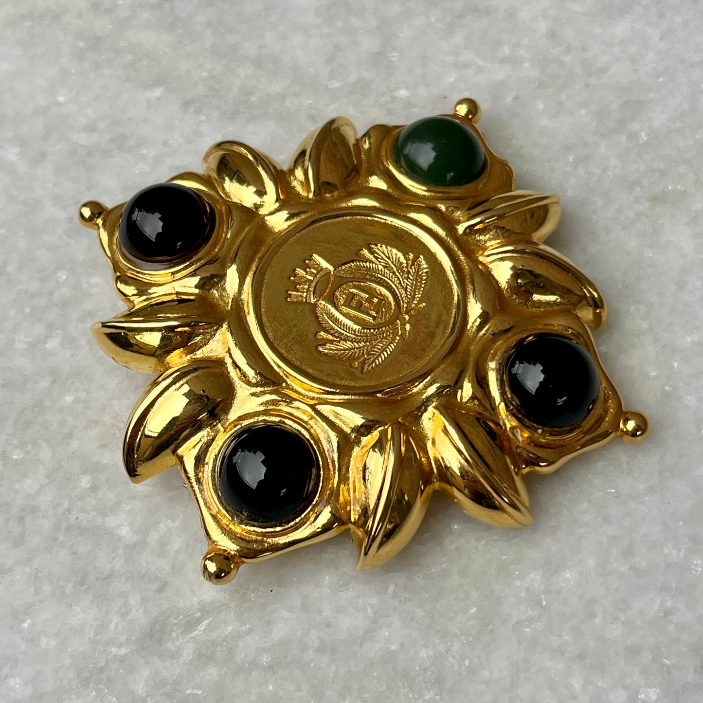 Vintage Fendi Crest Maltese Cross Style Brooch