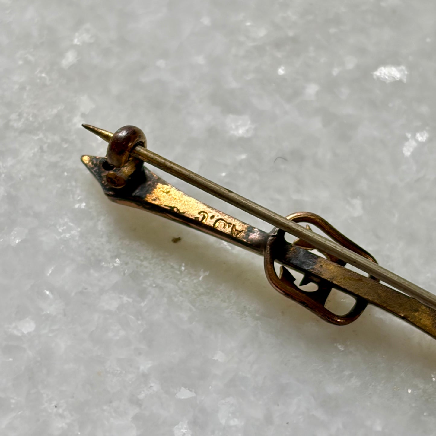 Rolled Yellow and Rose Gold E Initial Bar Brooch by AJC