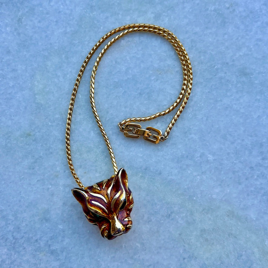 Vintage Tiger Necklace with Givenchy Logo Clasp