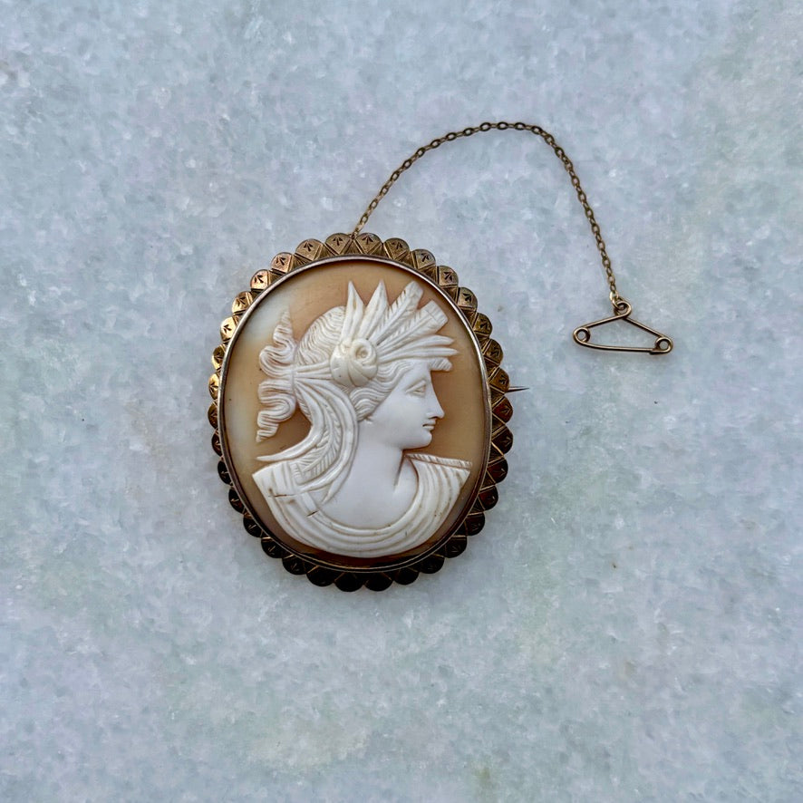 Roman Style Carved Shell Cameo Brooch