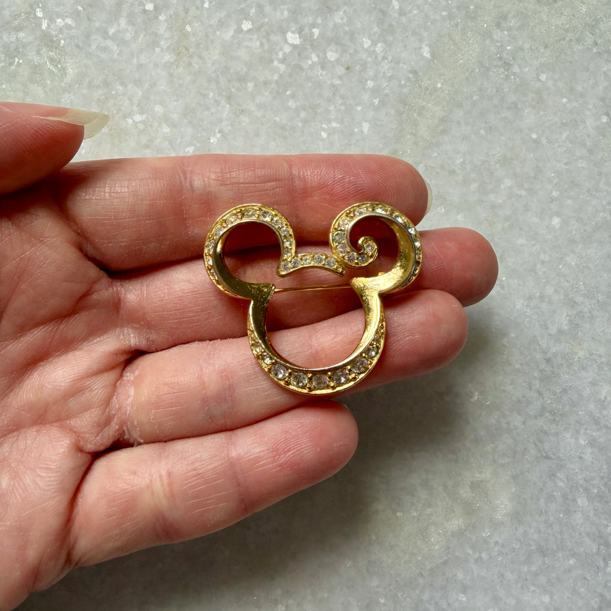 Vintage Disney Gold Tone Rhinestone Mickey Mouse Head Brooch