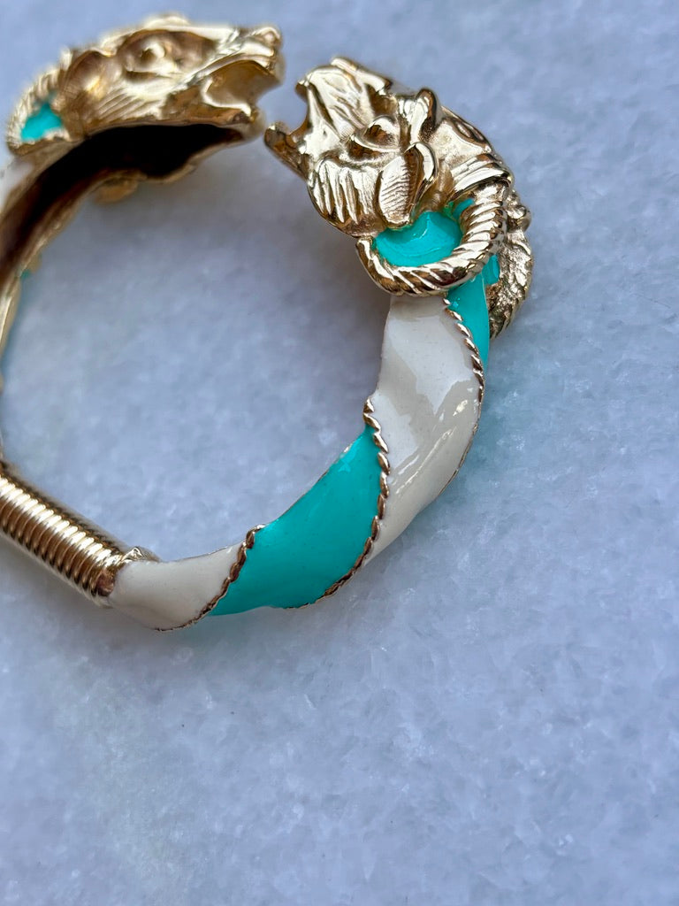 Donald Stannard Kissing Rams Turquoise and White Enamel Bangle