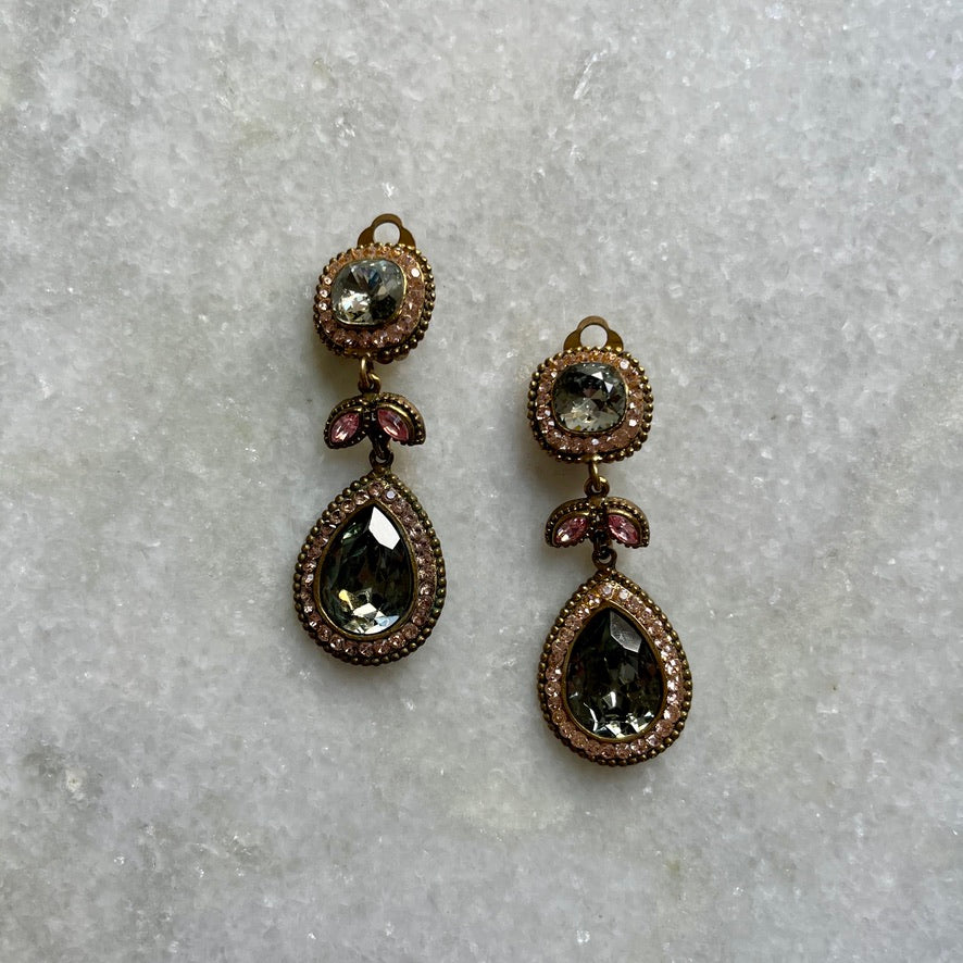 Poggi Paris Glass Rhinestone Tear Drop Clip On Earrings