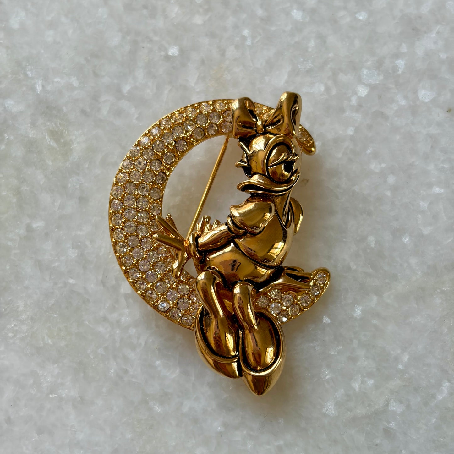 Napier x Disney Daisy Duck on the Moon Rhinestone Brooch