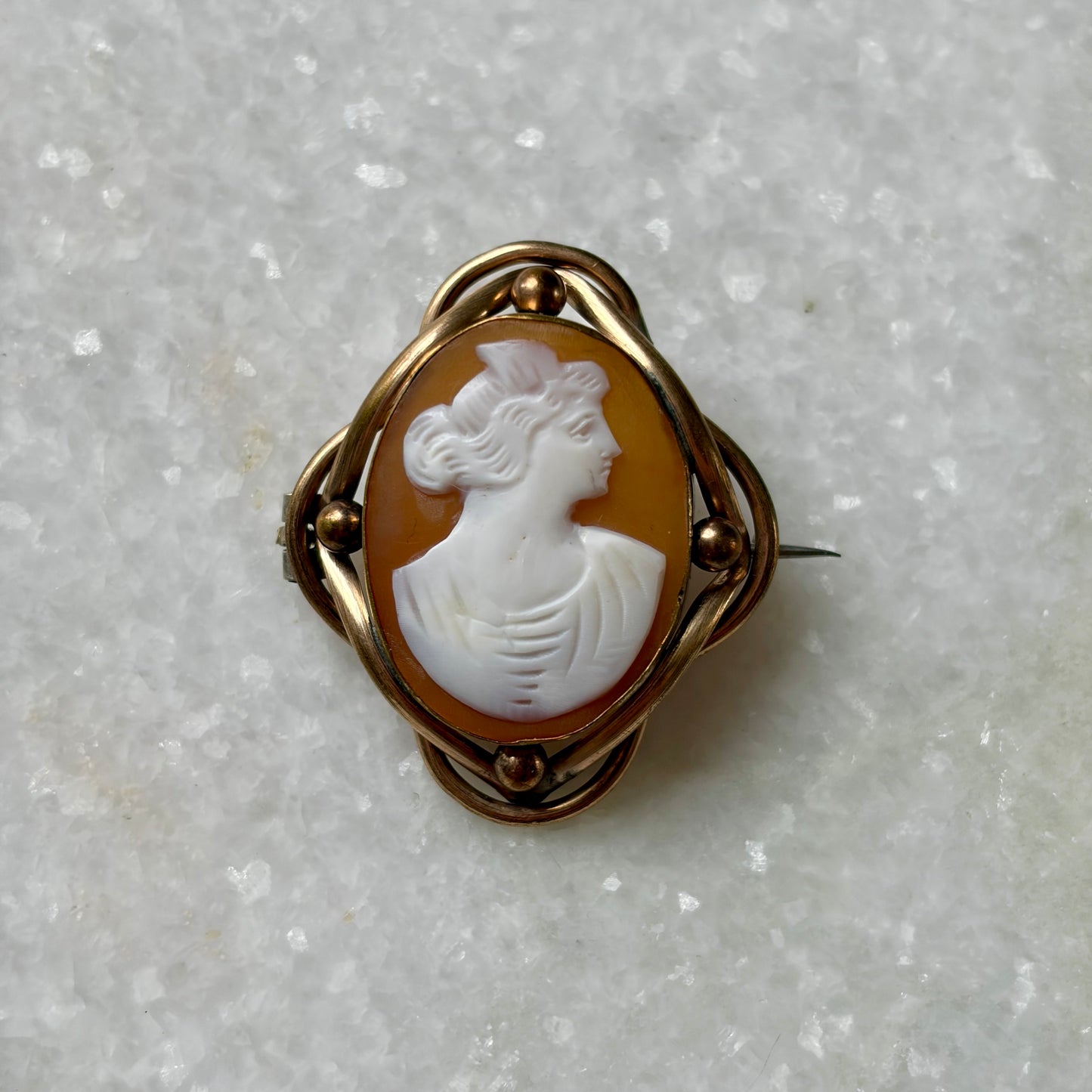 Antique Ornate Frame Shell Cameo Brooch
