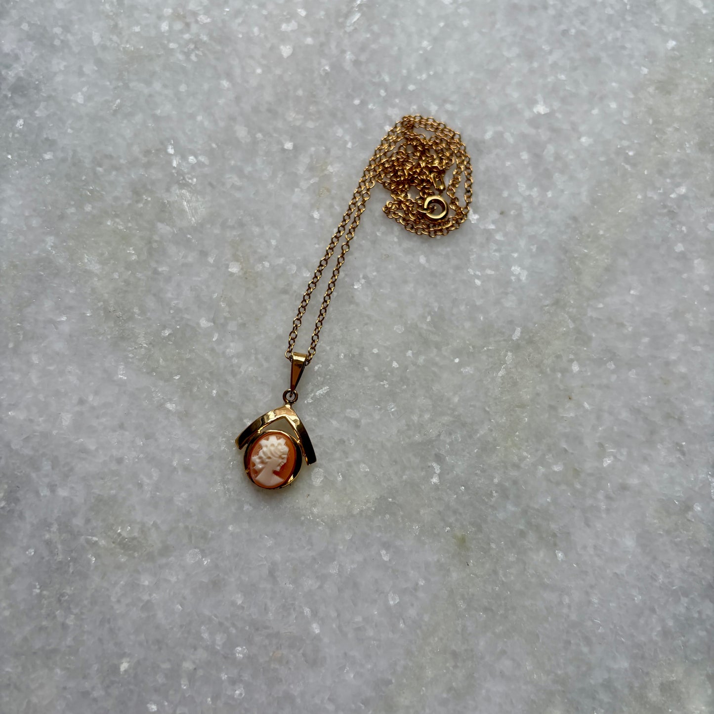 Rolled Gold Small Round Cameo Pendant Necklace