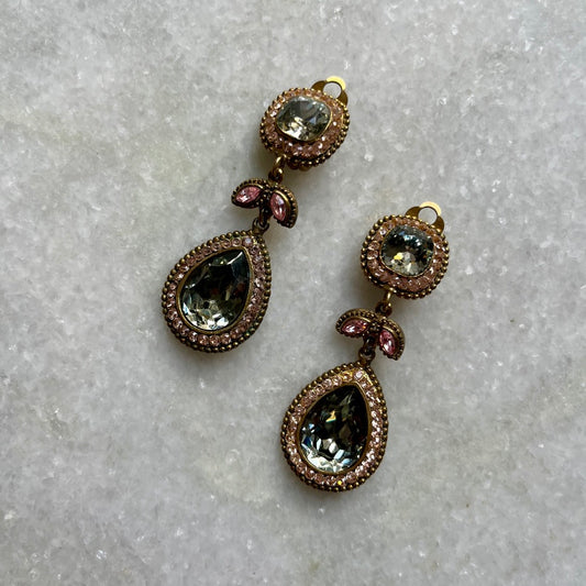 Poggi Paris Glass Rhinestone Tear Drop Clip On Earrings