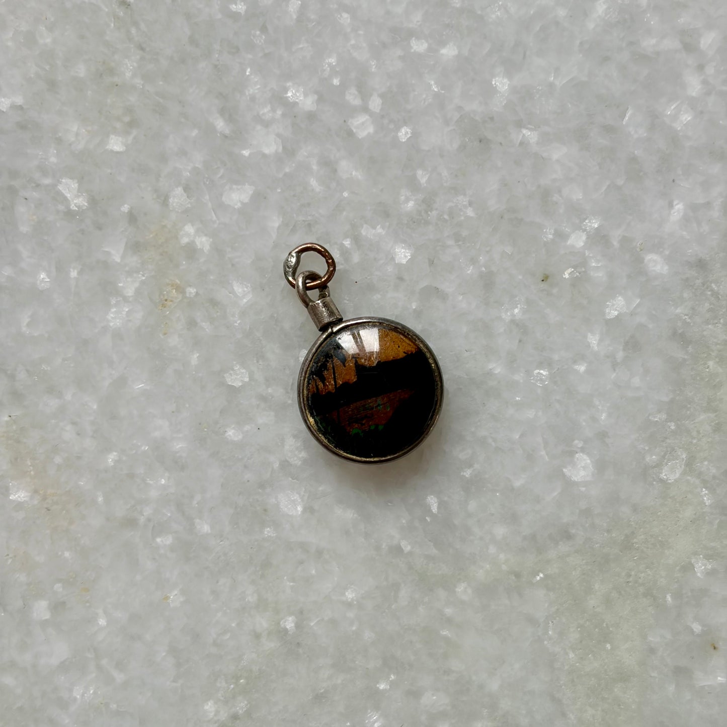 Antique Art Deco Tiny Landscape Pendant with Butterfly Wing