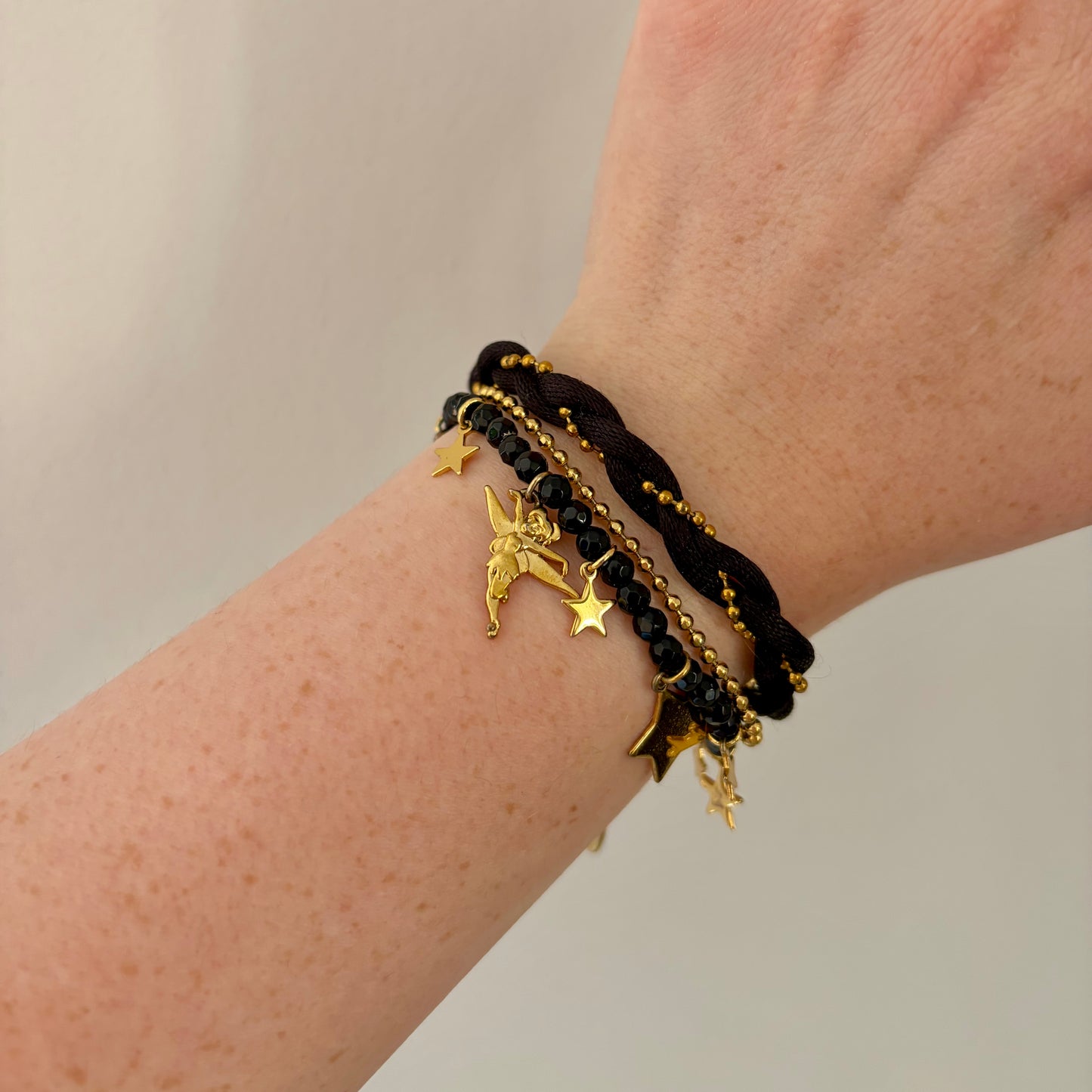 Disney Couture Black and Gold Tinkerbell Charm Bracelet