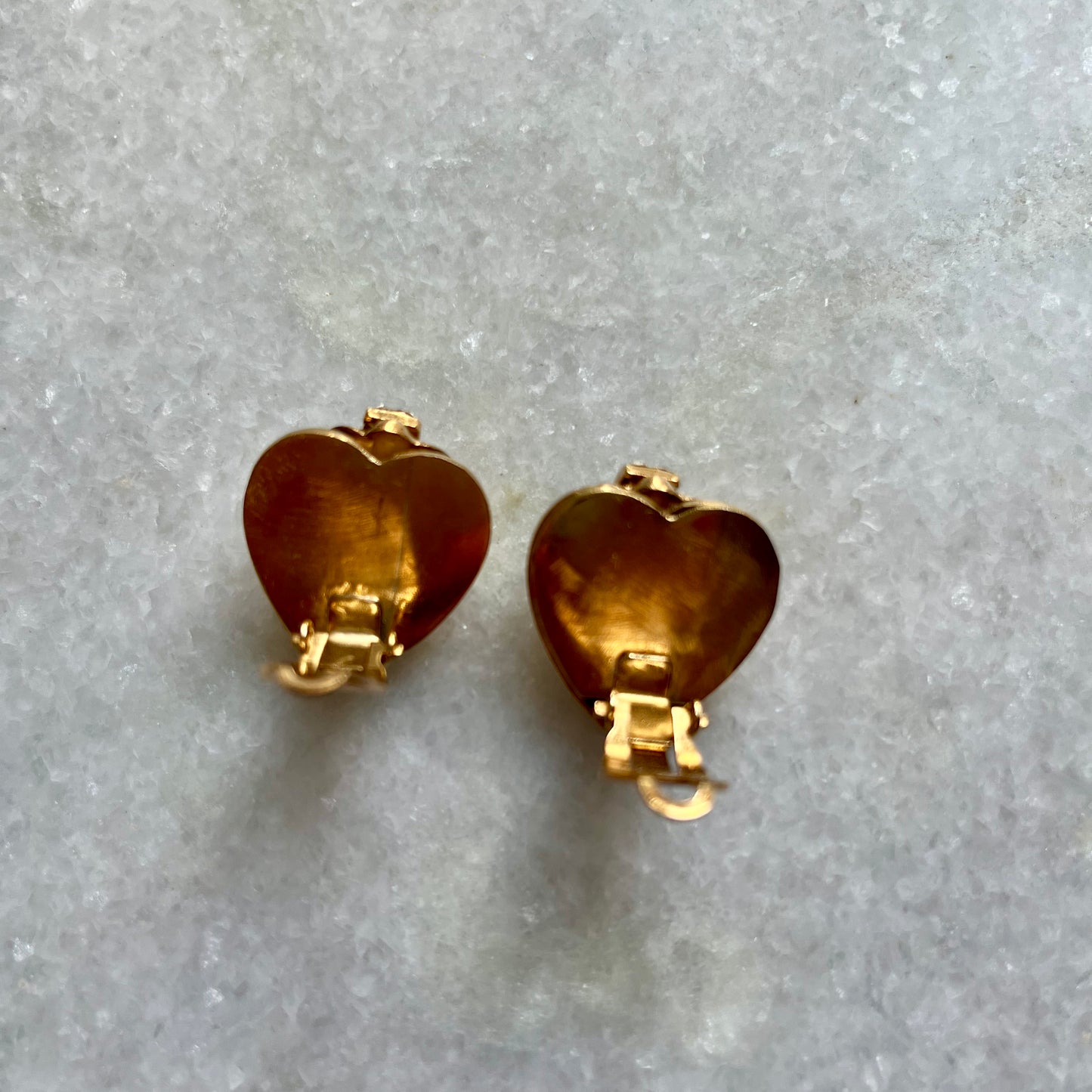 1980s Francois Rossi Heart and Rhinestone Clip on Earrings