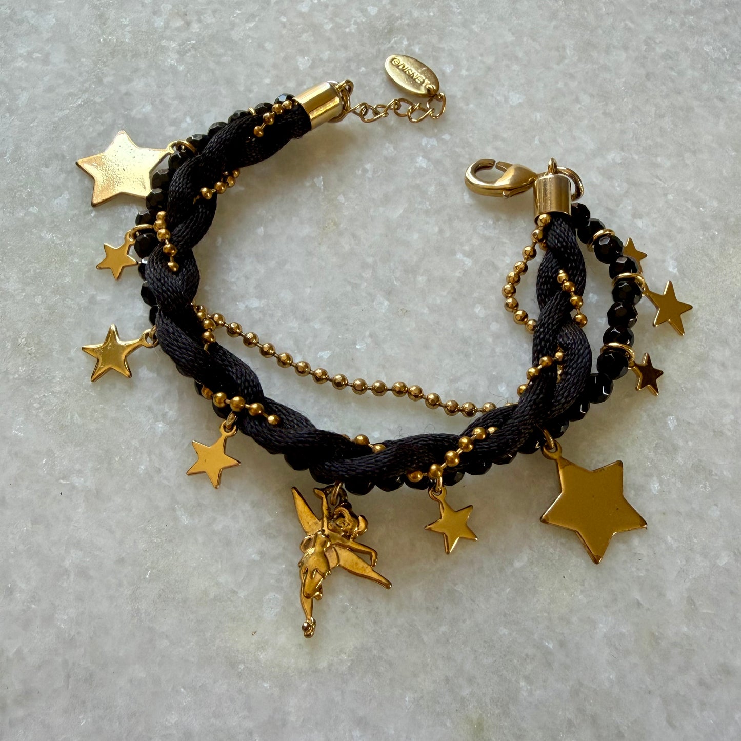 Disney Couture Black and Gold Tinkerbell Charm Bracelet