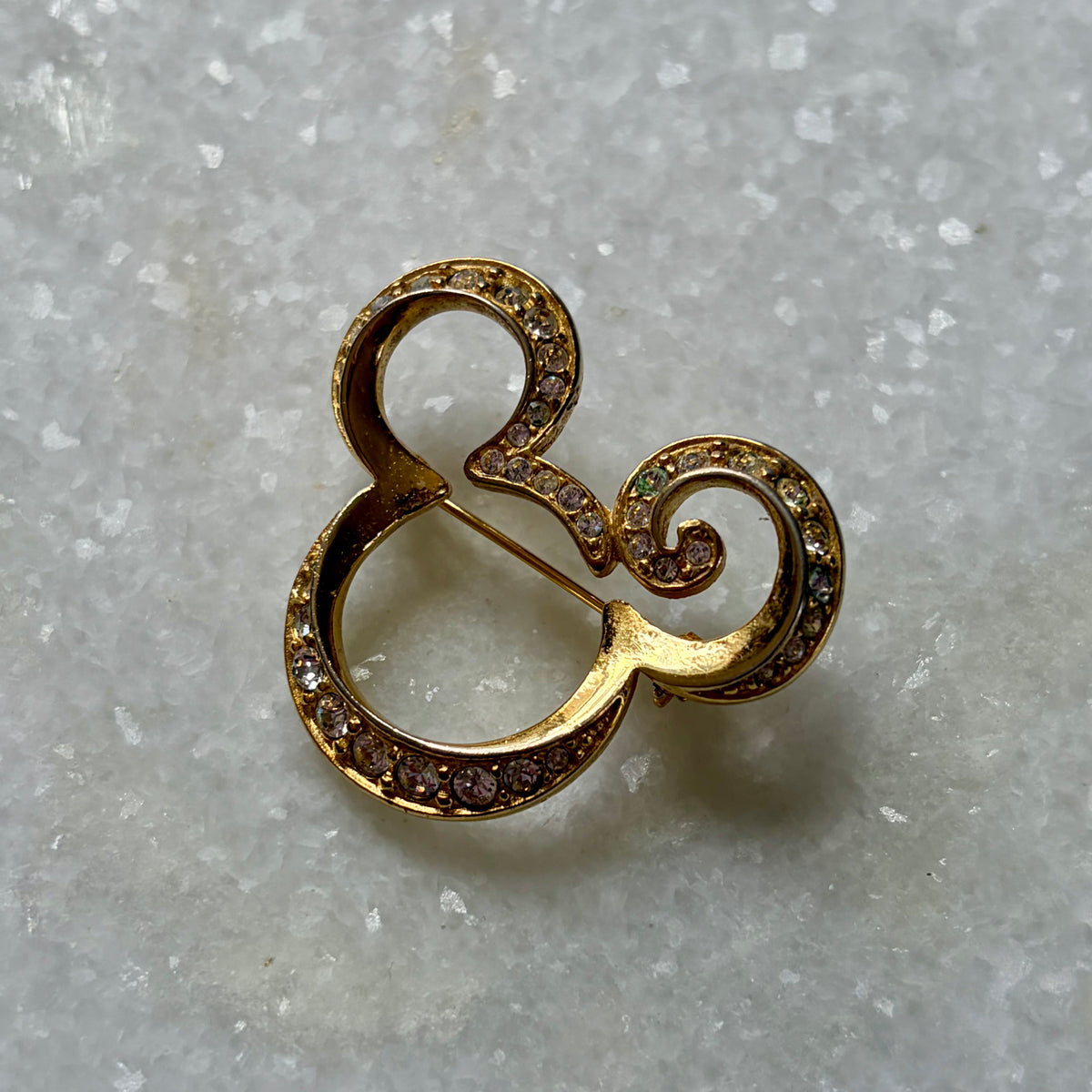 Vintage Disney Gold Tone Rhinestone Mickey Mouse Head Brooch