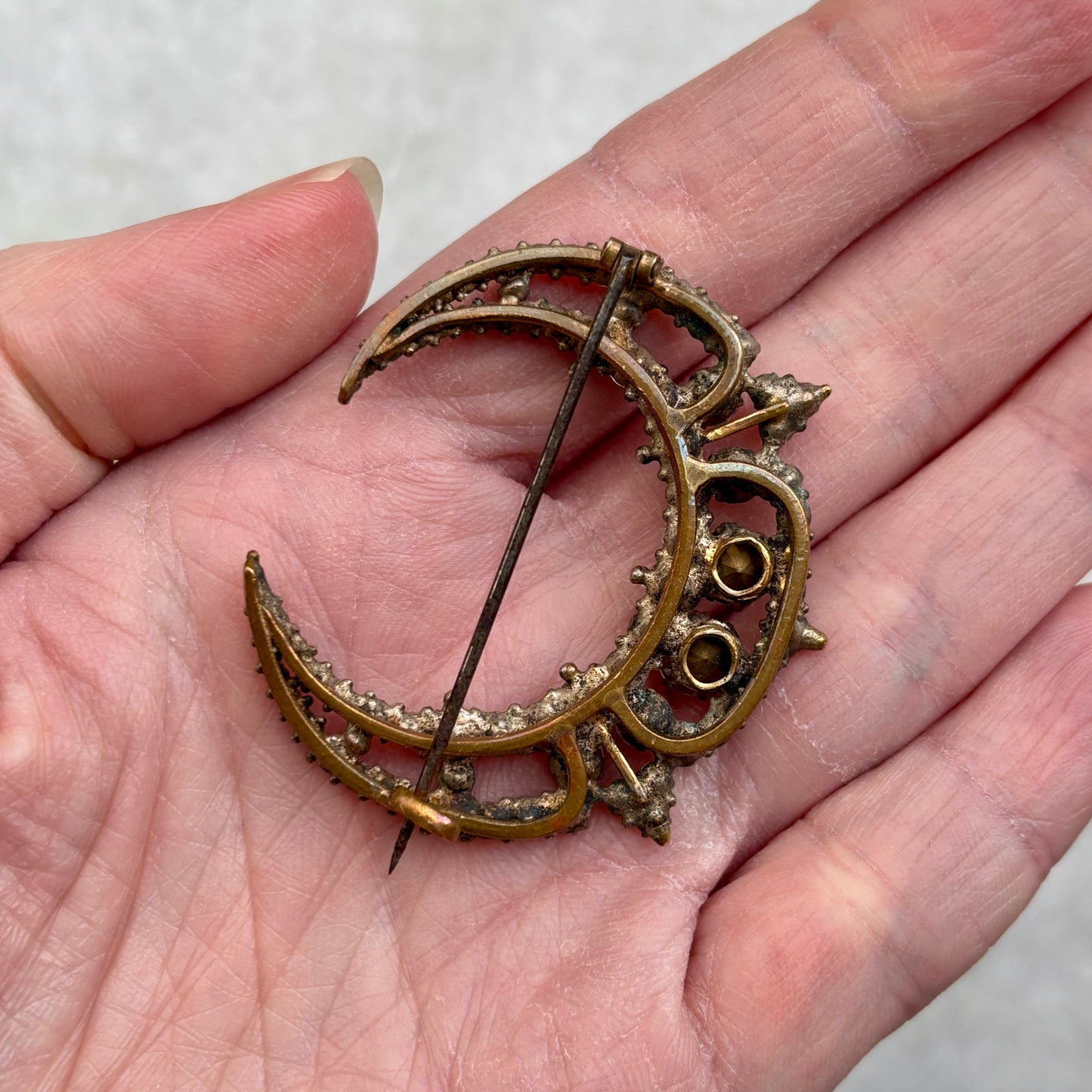 Early Victorian Paste Stone Crescent Moon Brooch