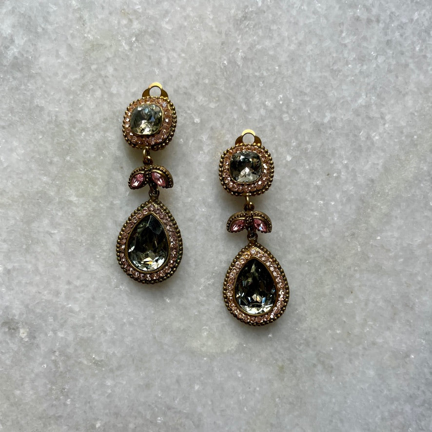 Poggi Paris Glass Rhinestone Tear Drop Clip On Earrings