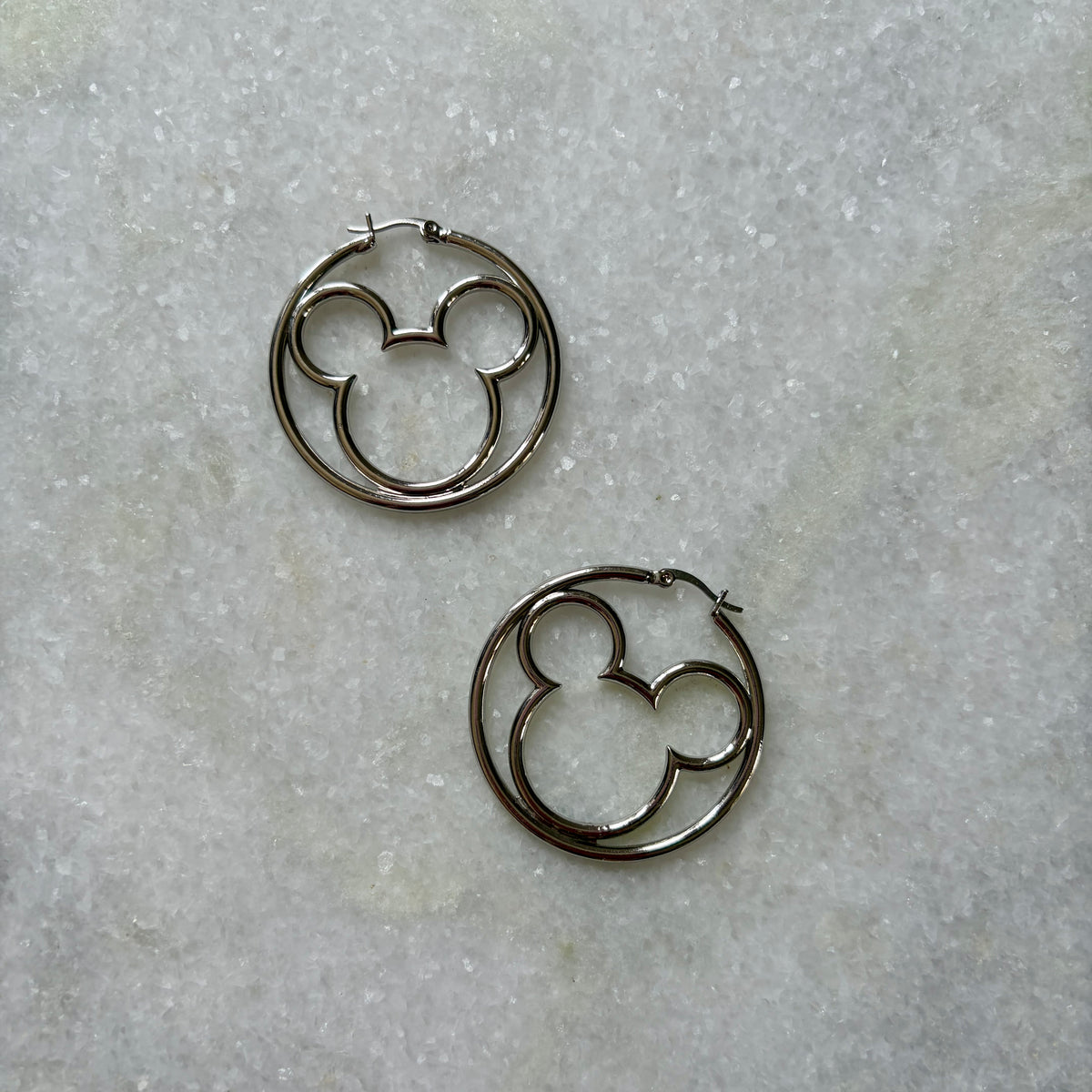 Silver Tone Mickey Mouse Silhouette Earrings