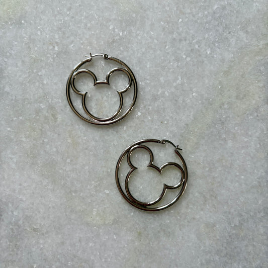 Silver Tone Mickey Mouse Silhouette Earrings